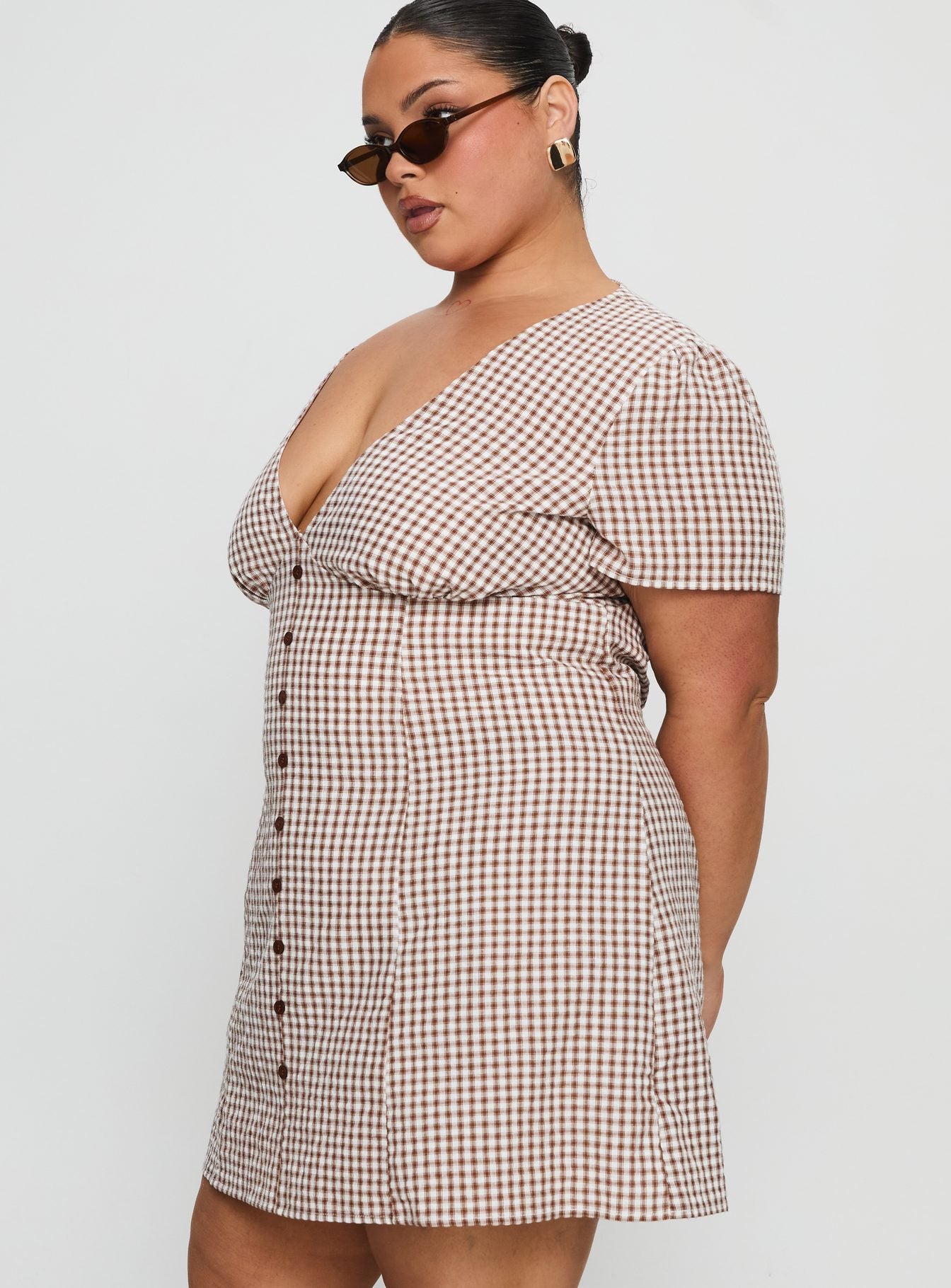 Loveliness Playsuit Brown Check Curve