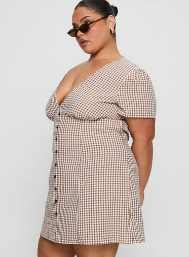 Loveliness Playsuit Brown Check Curve