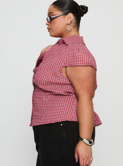 Arianwyn Short Sleeve Shirt Red Check Curve