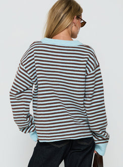 Darnelle Button Up Knit Cardigan Mint Chocolate Stripe