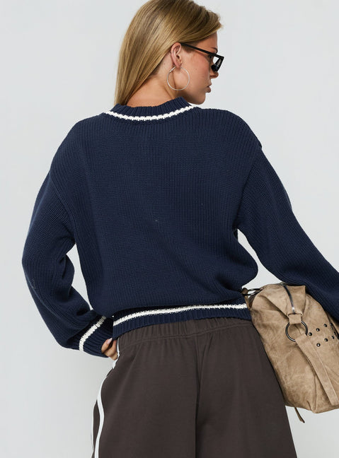 Myrandah V Neck Long SLeeve Knit Jumper Navy