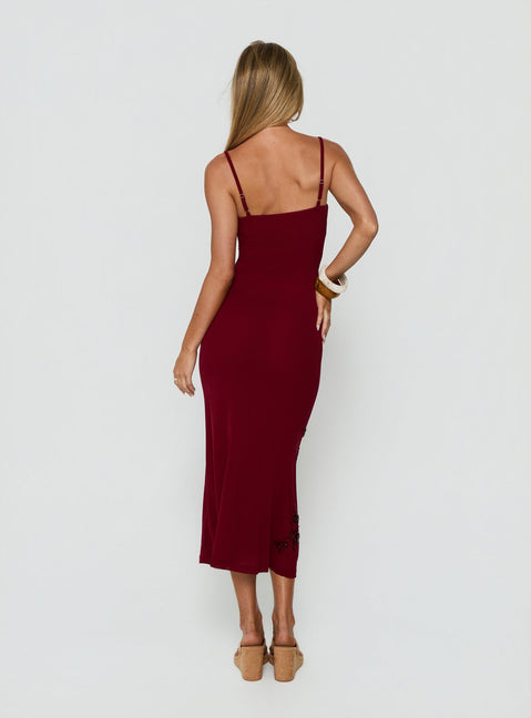 Daphie Beaded Midi Dress Burgundy