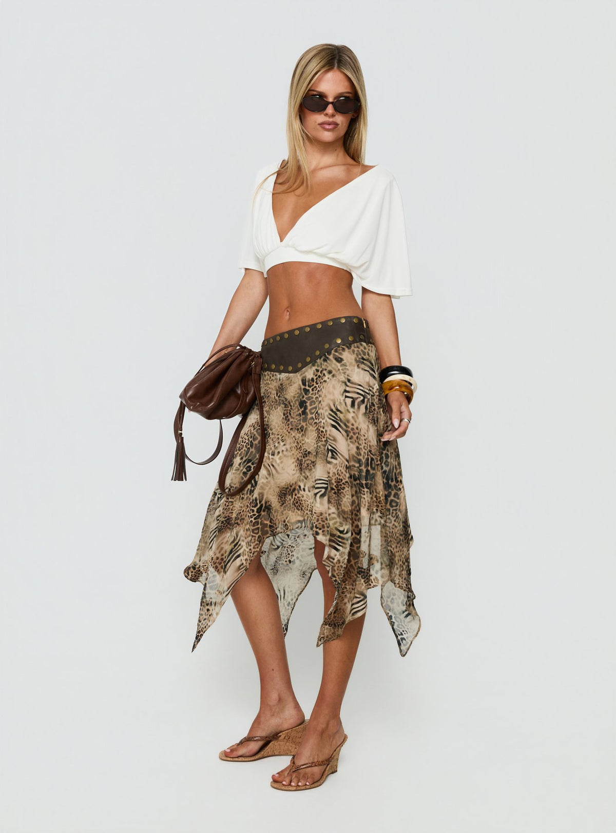 Dark Mirage Asymmetrical Midi Skirt Leopard