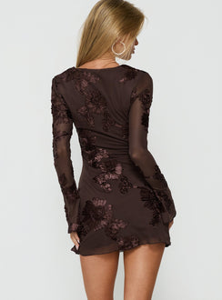 Better Love Long Sleeve Mini Dress Chocolate Floral