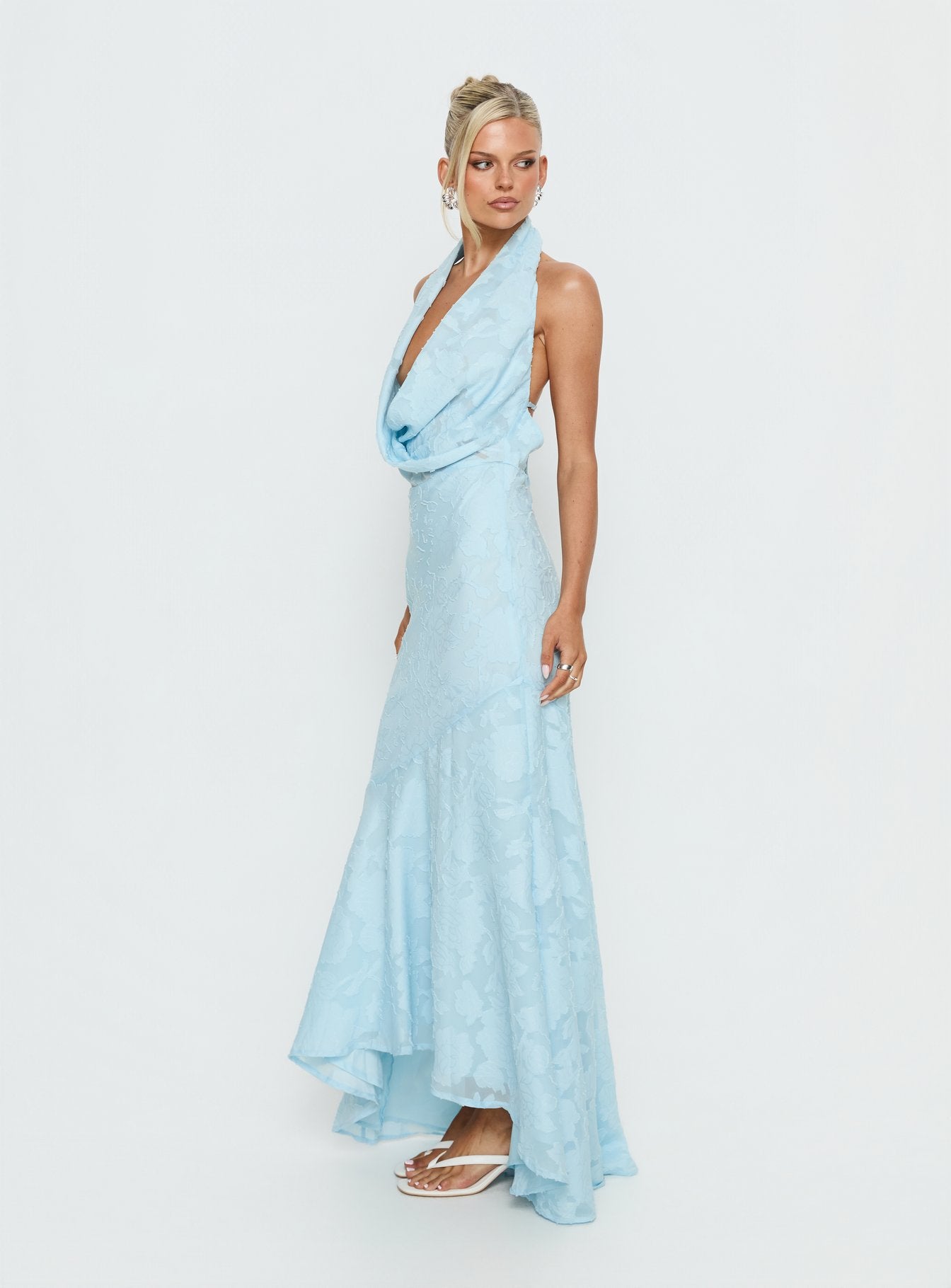 backless dress princess polly Invisible String Cowl Plunge Backless Maxi Dress | Light Blue | Womens