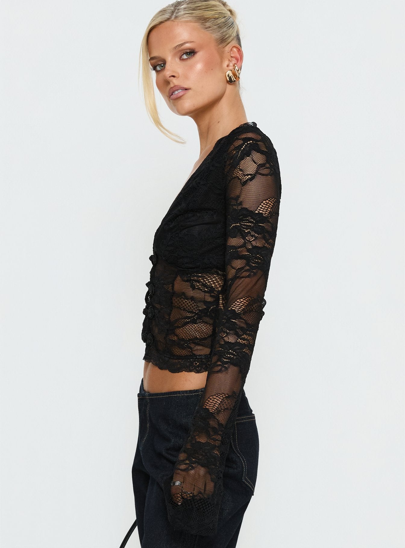Fenne Lace Long Sleeve Top Black | Princess Polly