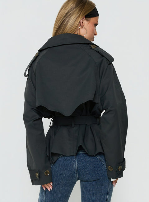 Eldora Cropped Trench Coat Slate Grey