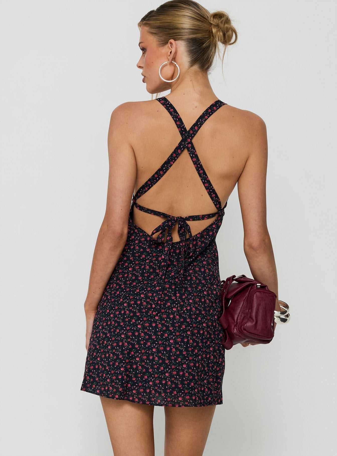 Rosabelle Halter Satin Mini Dress Navy / Red Floral