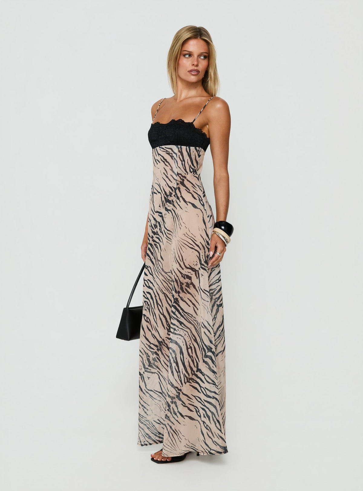 Kirstena Chiffon Lace Maxi Dress Animal Splice