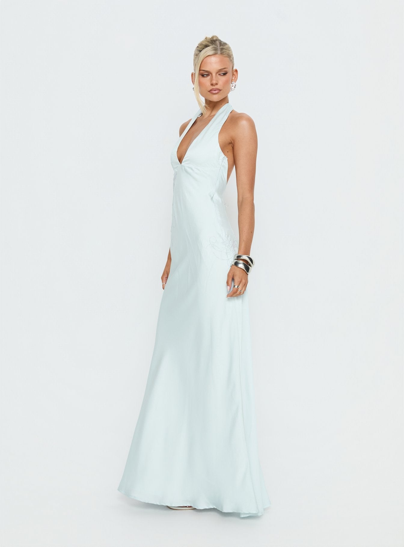 Strawberry Clouds Hotstone Satin Maxi Dress | Icy Blue | Womens | Princess Polly Lower Impact Strawberry Clouds Hotstone Satin Maxi Dress | Icy Blue | Womens | Princess Polly Lower Impact