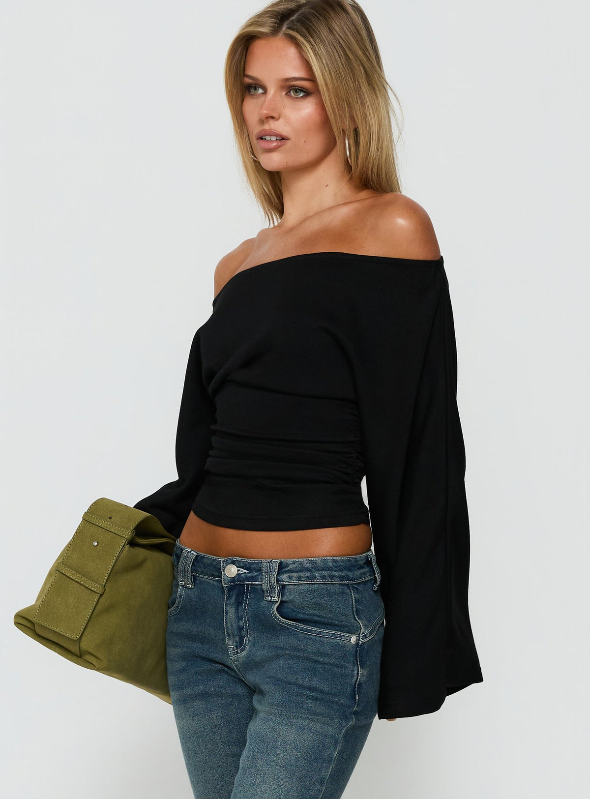 Anastasie Off Shoulder Long Sleeve Top Black