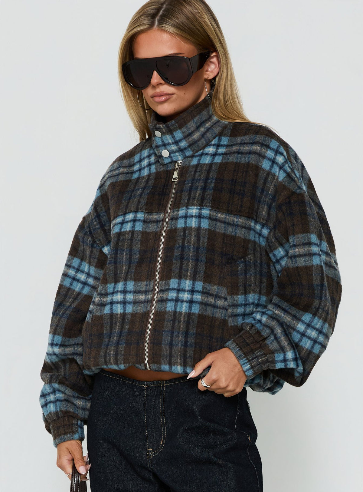 Ellissa Bomber Jacket Blue Check
