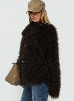 Nikolie Faux Fur Frog Closure Jacket Chocolate