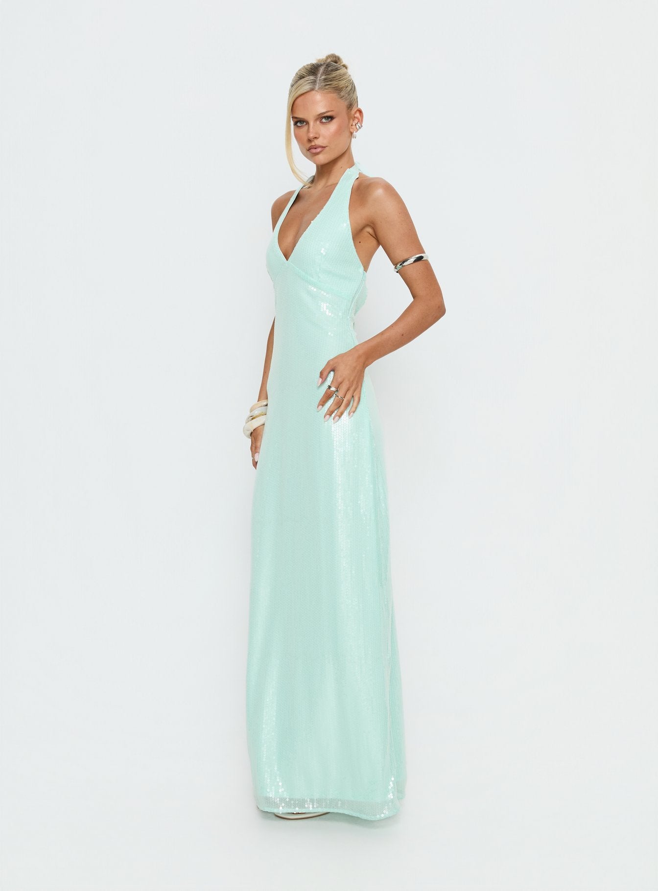 Isanna Halter Sequin Maxi Dress | Jelly mint | Womens | Princess Polly