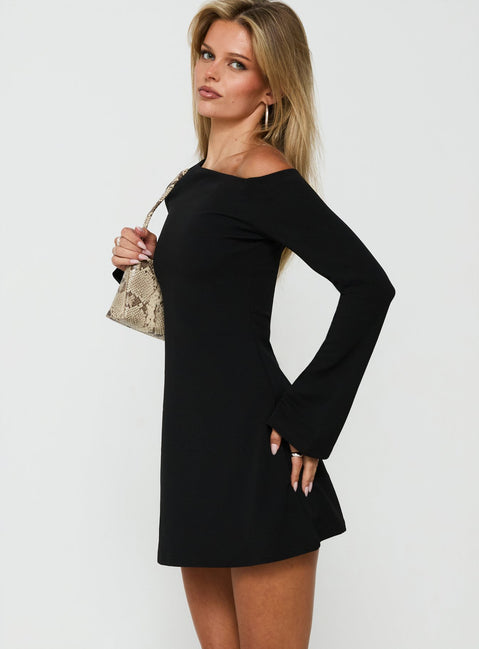 Adrietta Long Sleeve Off Shoulder Mini Dress Black