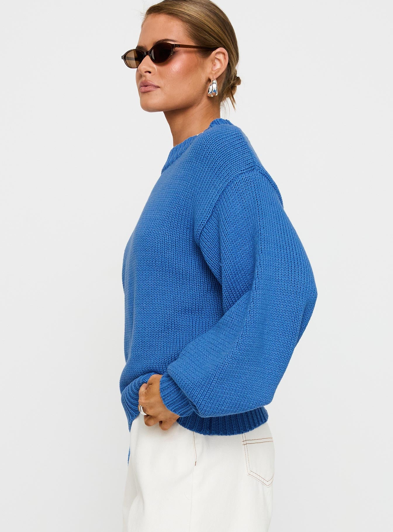 Harmony Balloon Sleeve Knit Sweater Blue