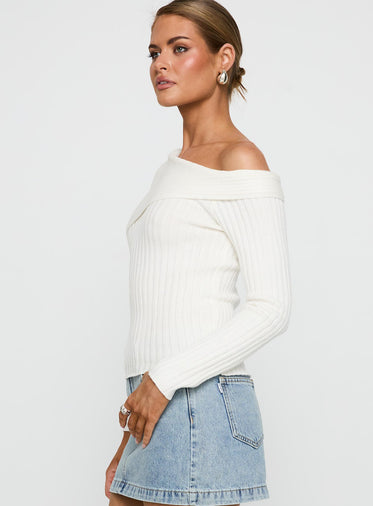 Jaybell Cold Shoulder Sweater White