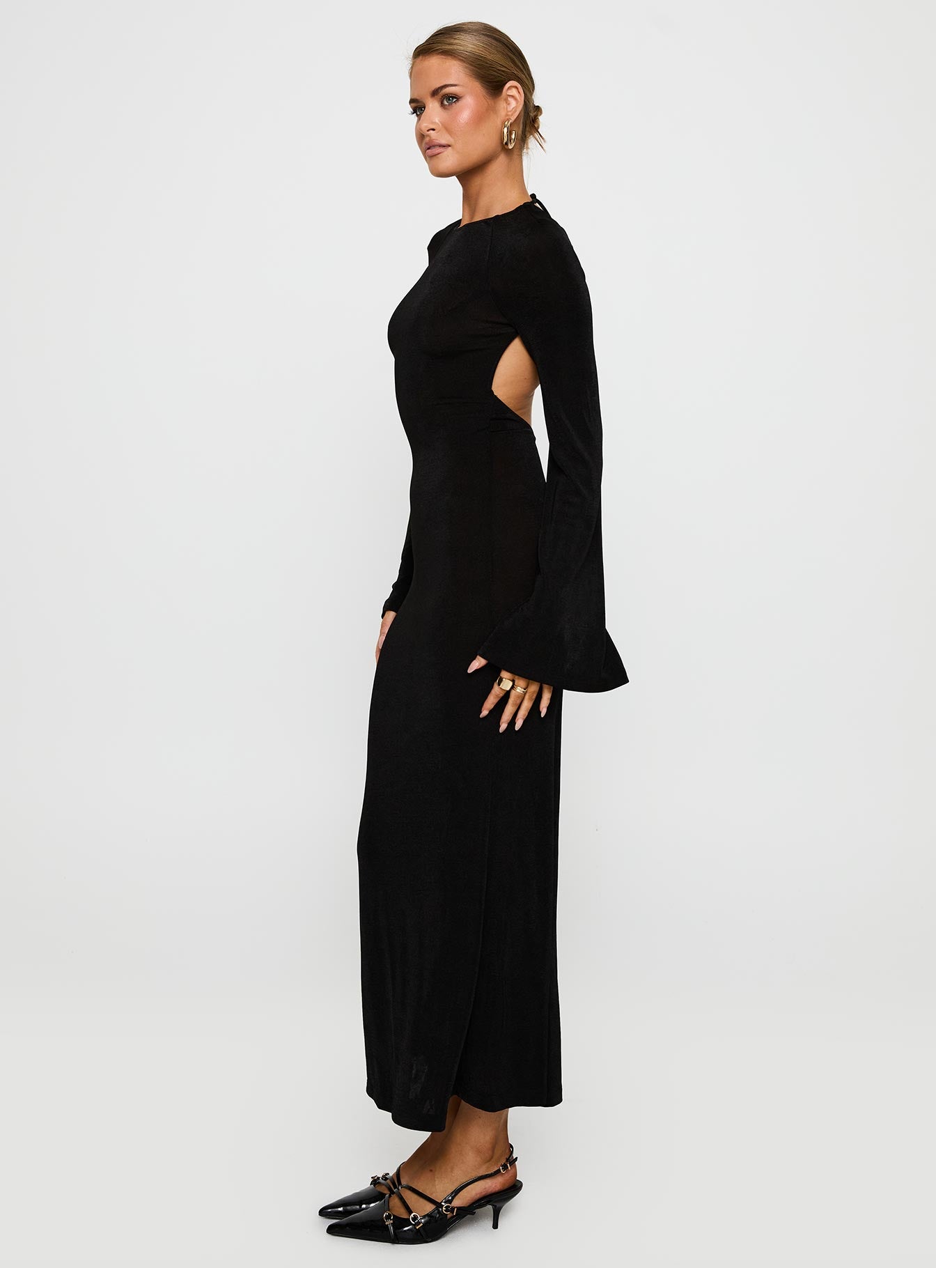 princess polly black long sleeve dress Amersham Long Sleeve Maxi Dress Black