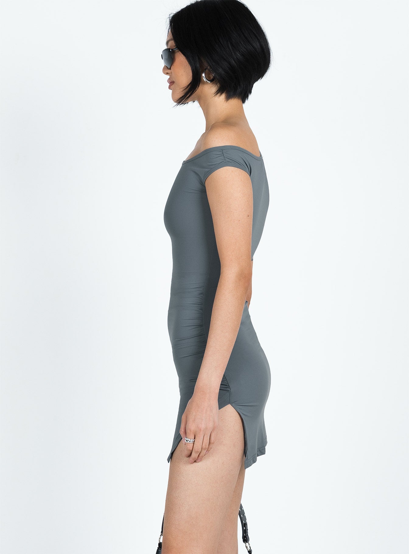 product Princess Polly High Neck  Ragan One Shoulder Mini Dress Grey