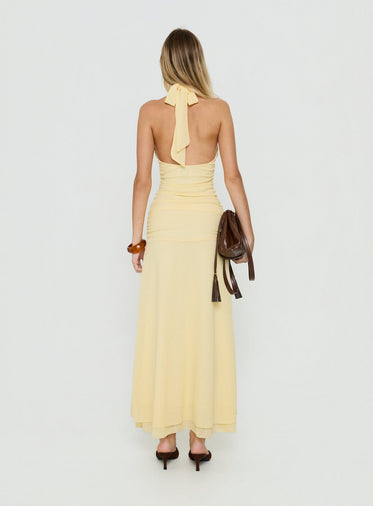 princess polly yellow halter dress Mirri Bouclé Halterneck Maxi Dress in Yellow