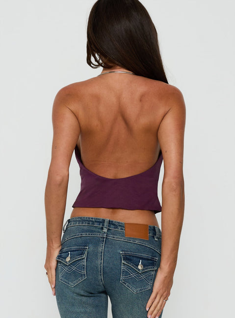 Arleth Halter Hardware Plunge Neck Top Plum