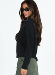 side view of model wearing Princess Polly Ferry Zip Front Sweater Black Lower Impact 