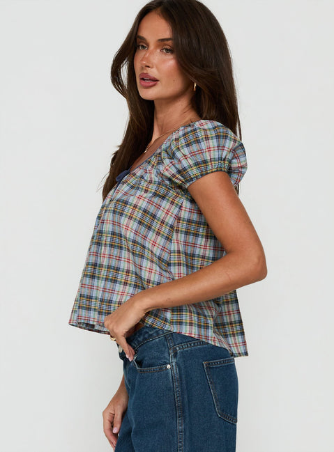 Luisetta Babydoll Top Blue Plaid