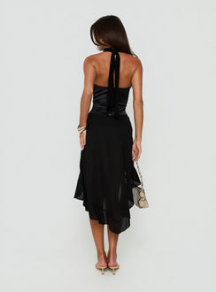Idolina Frill Asymmetrical Midi Skirt Black