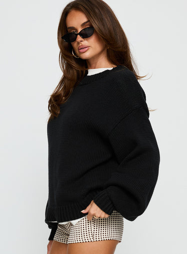 Harmony Balloon Sleeve Knit Sweater Black