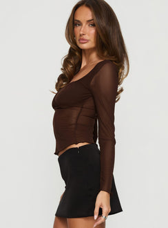 Victoire Long Sleeve Mesh Top Chocolate
