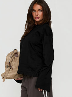Settle Down Long Sleeve V Neck Top Black