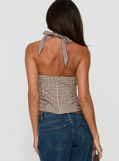 West Coast Love Halter Top Brown Gingham