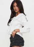 Floating Along Collared Long Sleeve Top White