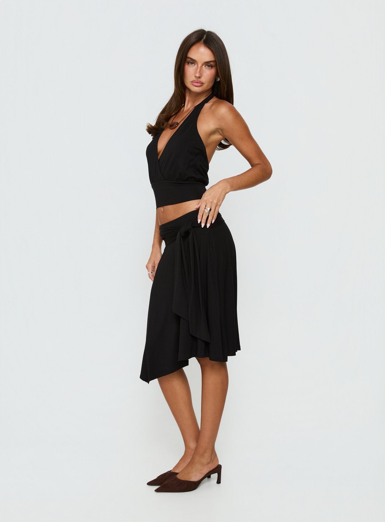Soft Focus Tie Waist Midi Skirt