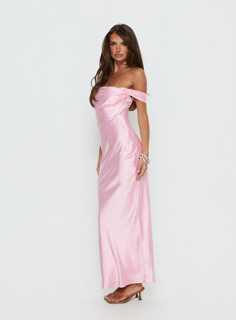 pink off shoulder maxi dress Azura Off The Shoulder Maxi Dress Pink
