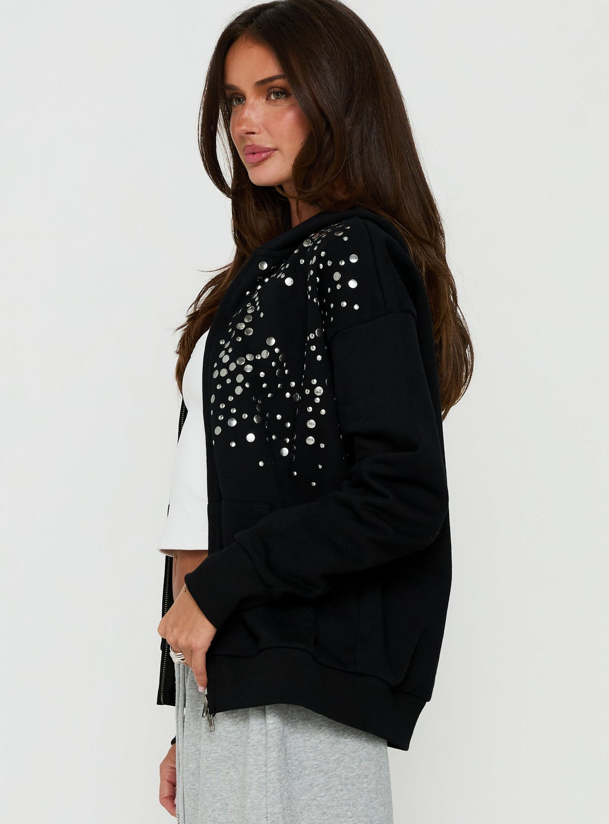 All Day Studded Oversized Hoodie Black