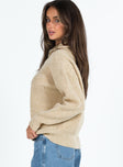 Ferry Zip Front Sweater Beige Princess Polly  regular 