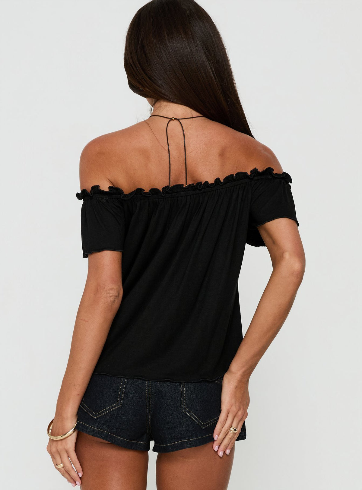 Stars Hollow Babydoll Off Shoulder Top Black
