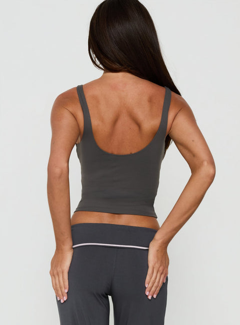 Daily Define V Neck Tank Top Charcoal