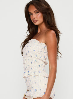 Warm Welcome Strapless Top Blue Floral Sleeveless straight 