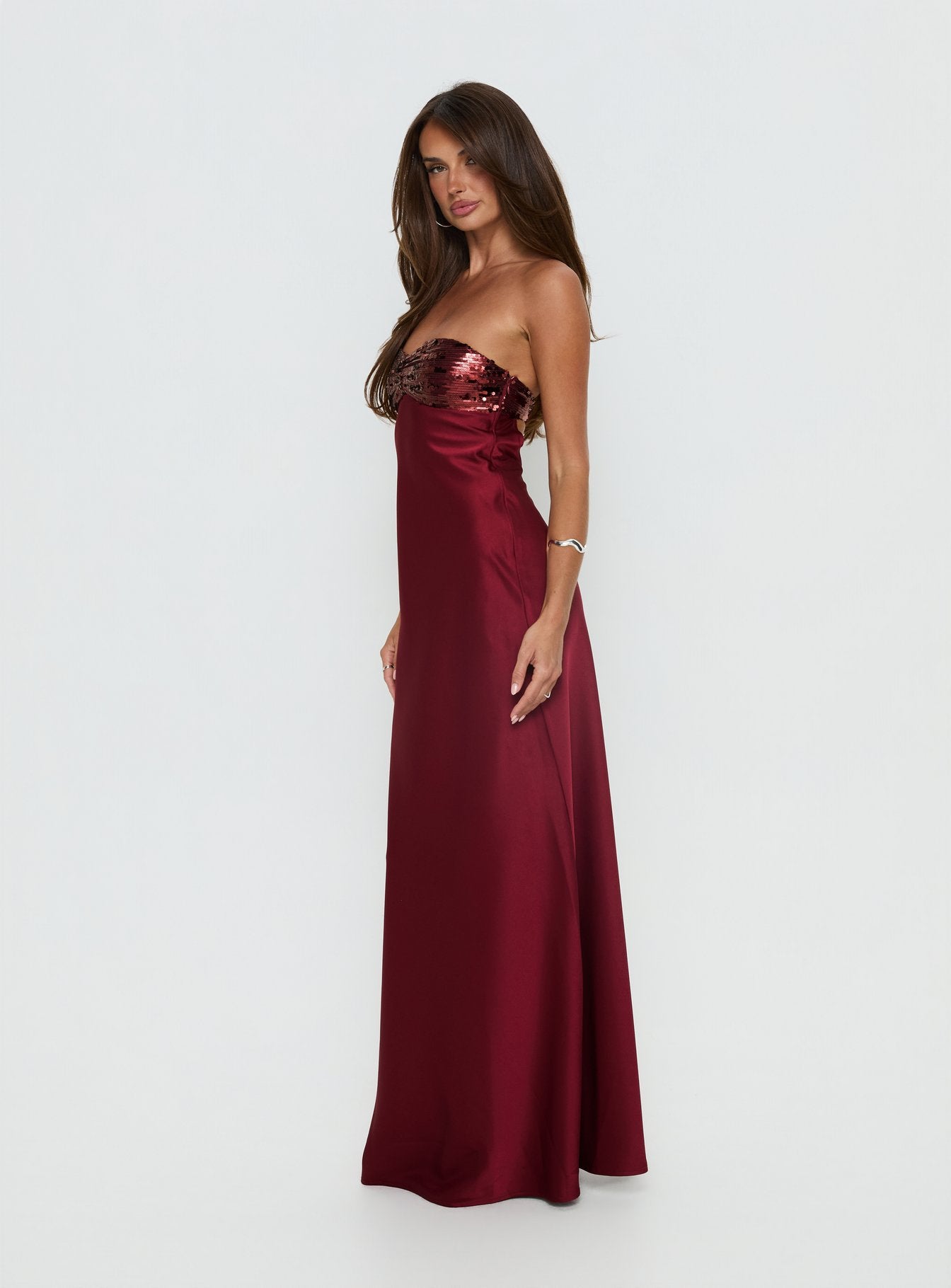 See The Vision Sequin Bust Strapless Maxi Dress Burgundy | Princess Polly See The Vision Sequin Bust Strapless Maxi Dress Burgundy | Princess Polly