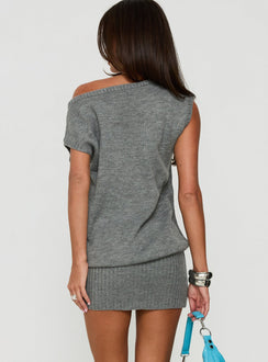 Ellisonn Off Shoulder Blouson Mini Dress Grey