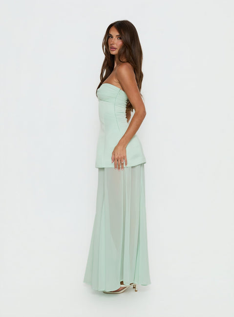 Flashy Sheer Chiffon Strapless Maxi Dress | Green | Womens | Princess Polly Lower Impact Flashy Sheer Chiffon Strapless Maxi Dress | Green | Womens | Princess Polly Lower Impact