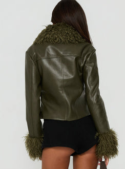 Zevvy Faux Fur Collared Jacket Green