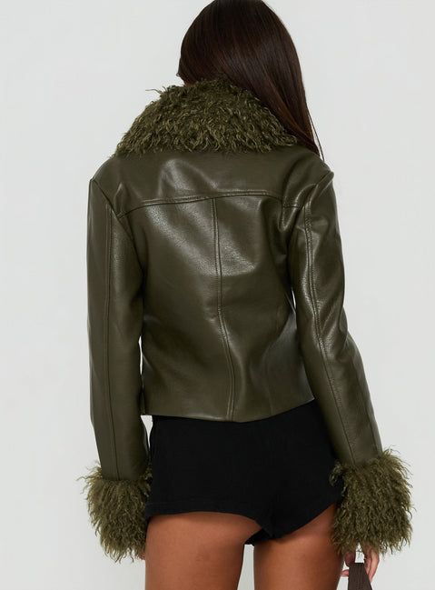 Zevvy Faux Fur Collared Jacket Green