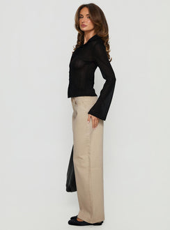 side view of model wearing Princess Polly Lando Low Rise Straight Leg Jeans Tan Mid Rise Jeans 