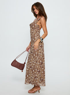 Silah Cowl Neck Maxi Dress Brown Floral