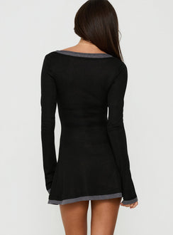 Adoree Long Sleeve Layered Mini Dress Black / Grey