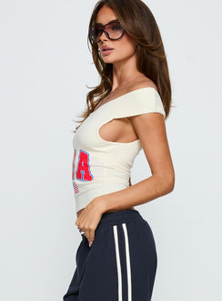 American Spirit Off the Shoulder Graphic Top Cream