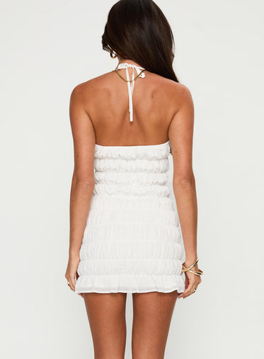 Bohemienne Shirred Mini Dress White